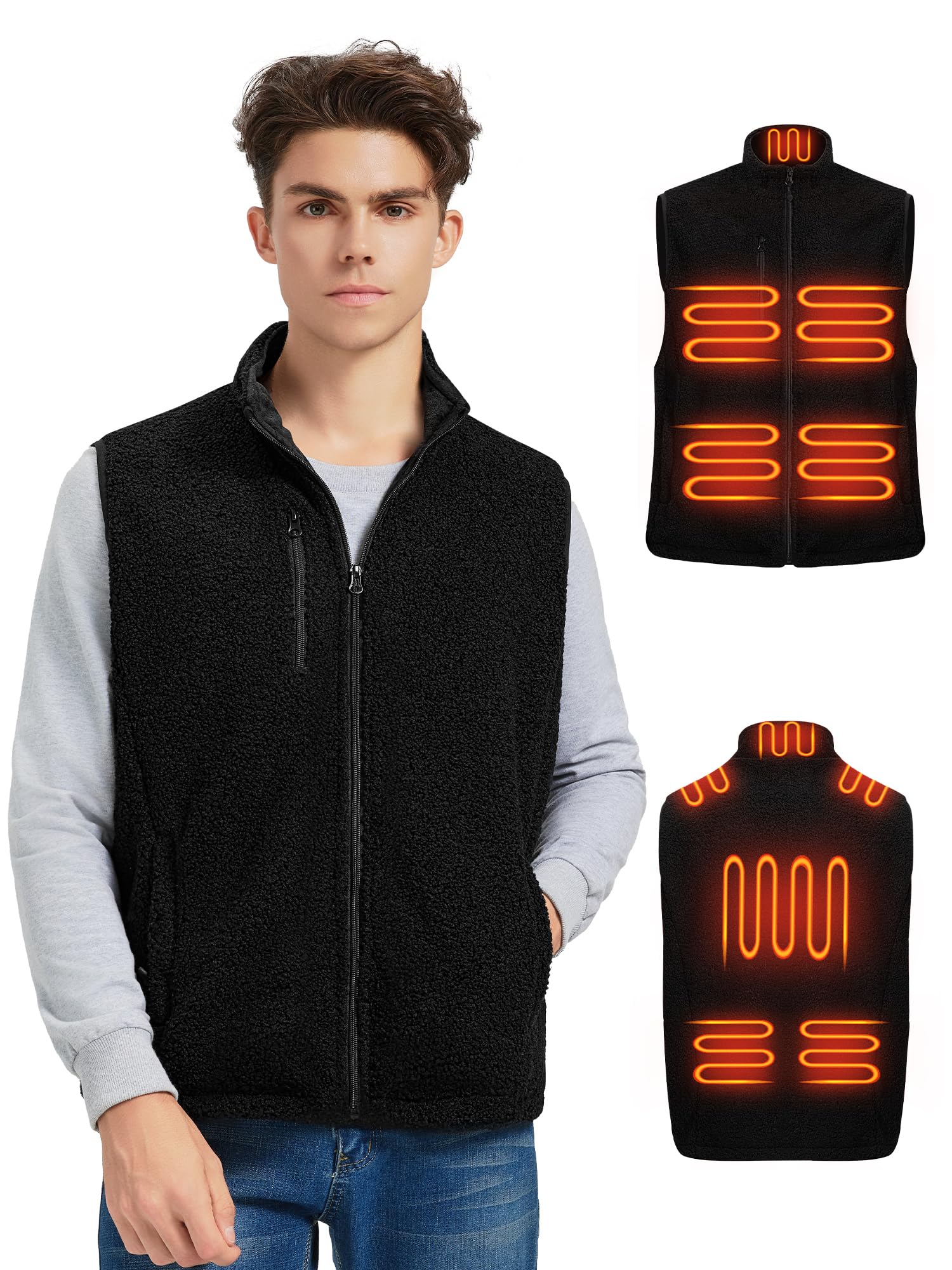 Gilet riscaldabile in pile con power bank ricaricabile da 18400 mAh, 10 zone di calore, 3 modalità di riscaldamento, carica DC