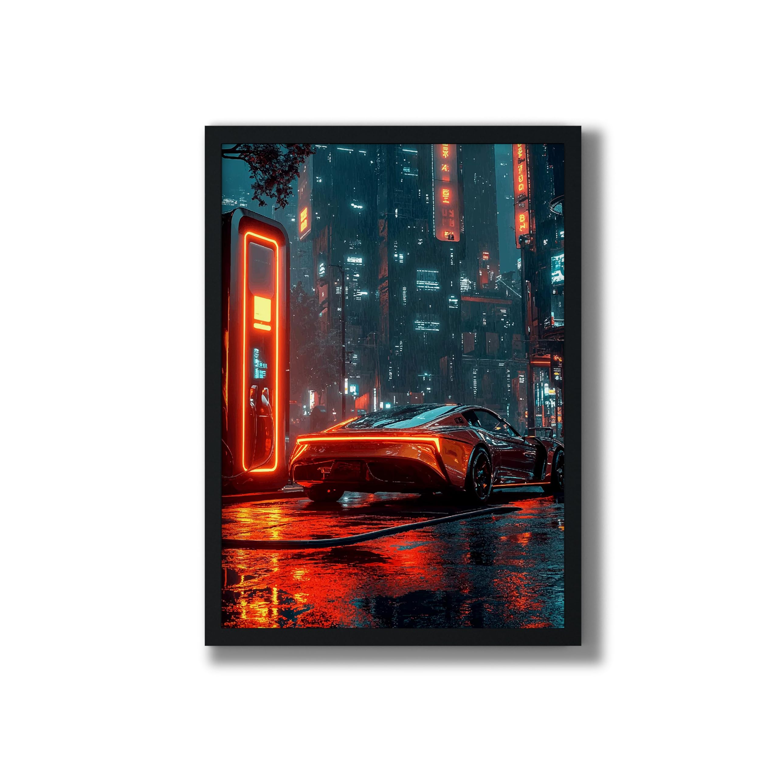 FRAME Bazaar Car Home Decor Frames Electric Sports Car Charging at Night Wall Framed Paintings for Studio Office Bedroom Living Room Decoration For Road Lovers 8x12 Framing with Leminated Poster-image-39
