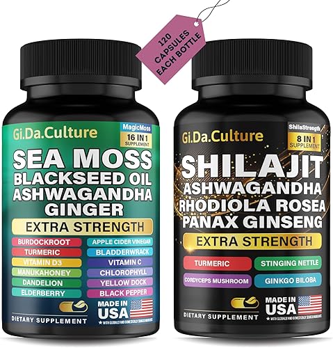 Miniatura 13 de Shilajit and Sea Moss Combo - Paquete de musgo marino y shilajit con ashwagandha, semillas negras, cúrcuma, vejiga, bardana, pimienta negra