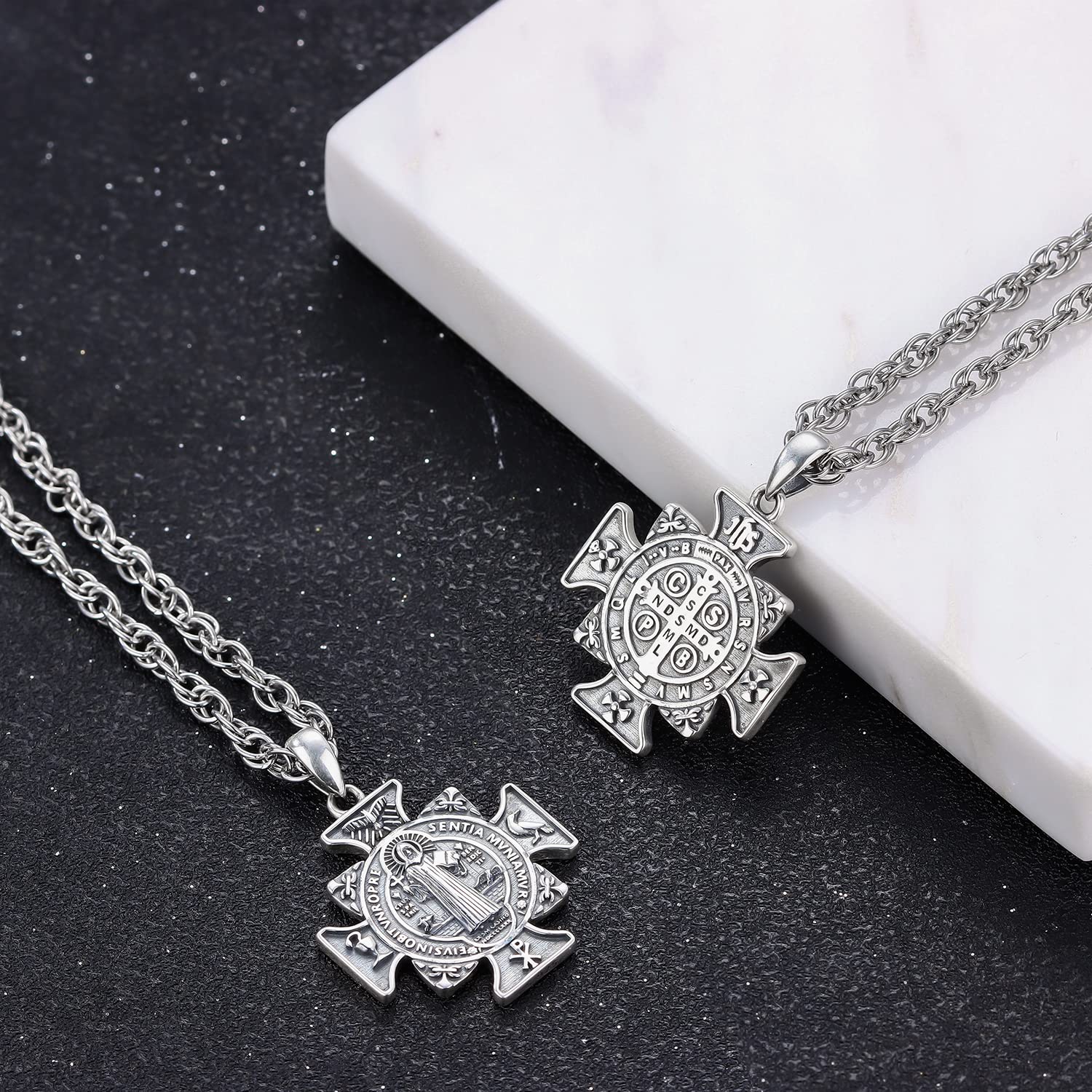 Collana San Michael/San Cristoforo/San Benedetto in Argento Sterling 925 Ciondolo di Protezione Medaglia Arcangelo Gioielli Religiosa Amuleto per Uomo Donna