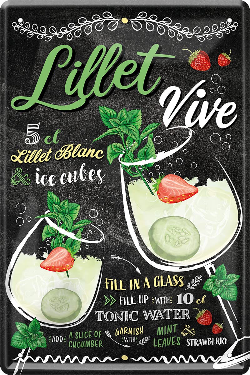 schilderkreis24 - Targa in metallo con ricetta per cocktail, decorazione per bar, cucina, pub, per tutti gli amanti di liquori, cocktail e long drink, 20 x 30 cm, Lillet Wild Berry