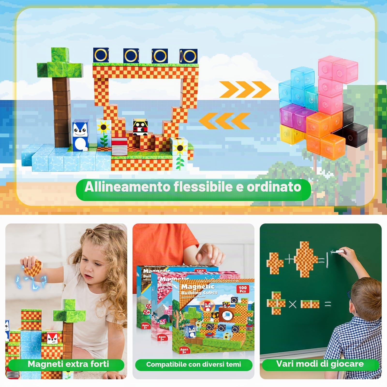 ToyUnited Blocchi magnetici, 100 blocchi magnetici, gioco di costruzione STEM Montessori giocattoli sensoriali per bambini ragazzi ragazze età 3 4 5 6 7 8 9 10+ regali di compleanno per vacanze