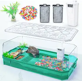 Gaiola de Tartaruga Terrário com Filtro e Bomba, Fácil Troca de Água, Ideal para Tartarugas, Sapos com Chifres, Caranguejos Eremitas e Répteis, Plástico, Moderno
