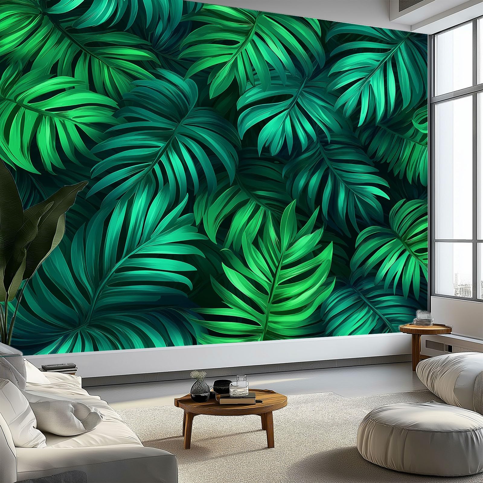 Papier peint jungle tropicale pour chambre d'enfant et salon vert foncé