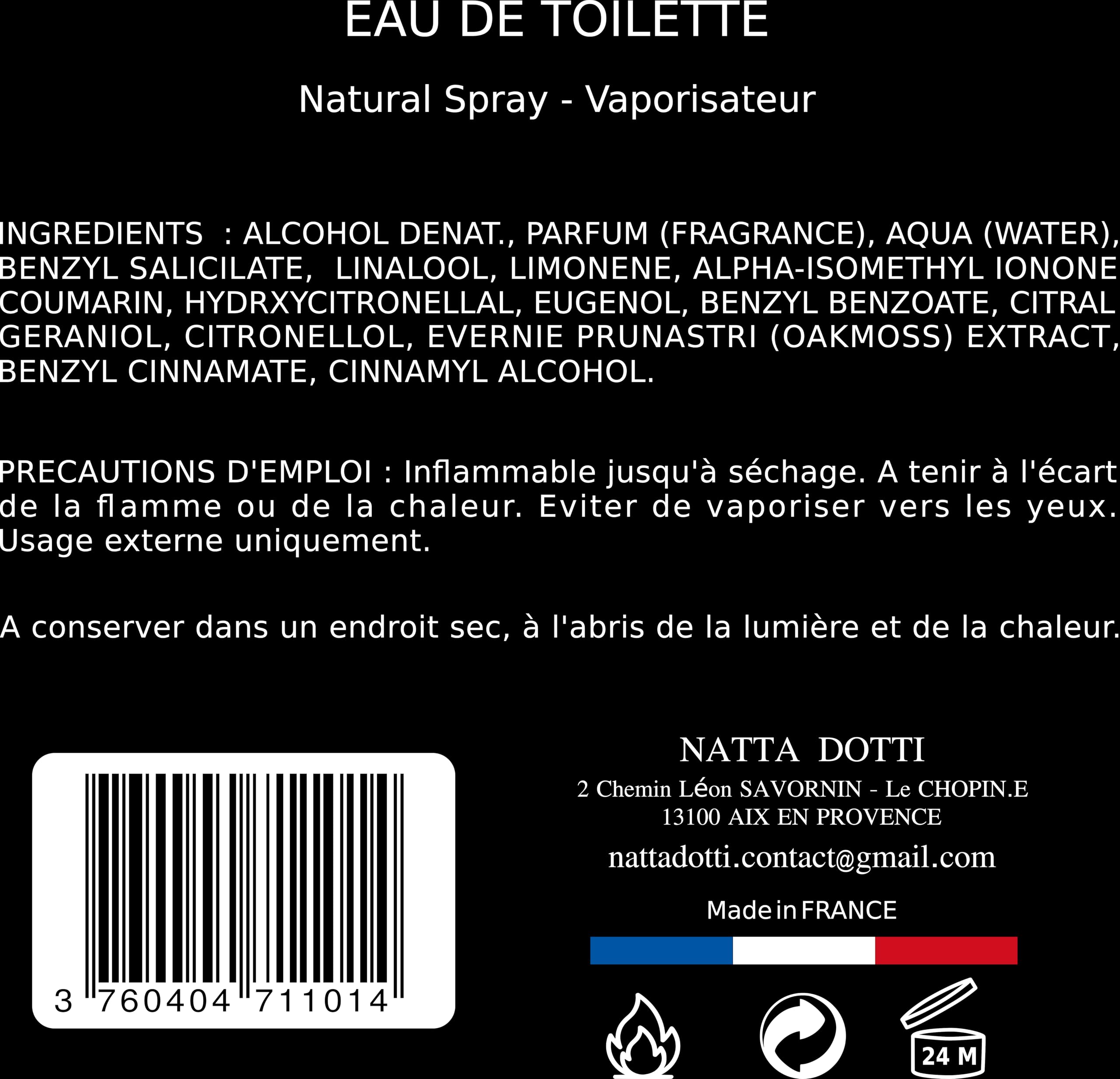 Eau de Toilette pour Homme - POSITIVE ATTITUDE - Parfum Boisé - NATTA DOTTI (100 ml)