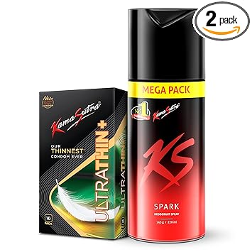 KamaSutra Spark Deodorant Mega Pack 220 ml and Ultrathin+ Condoms 10 Count
