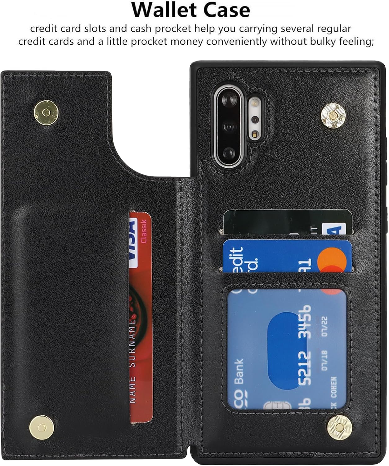 iCoverCase Compatible with Samsung Galaxy Note 10 Plus Case with Card Holder, Note 10+ Wallet Case for Women Men [RFID Blocking] PU Leather Phone Case for Note 10 Plus (Black) - Image 7