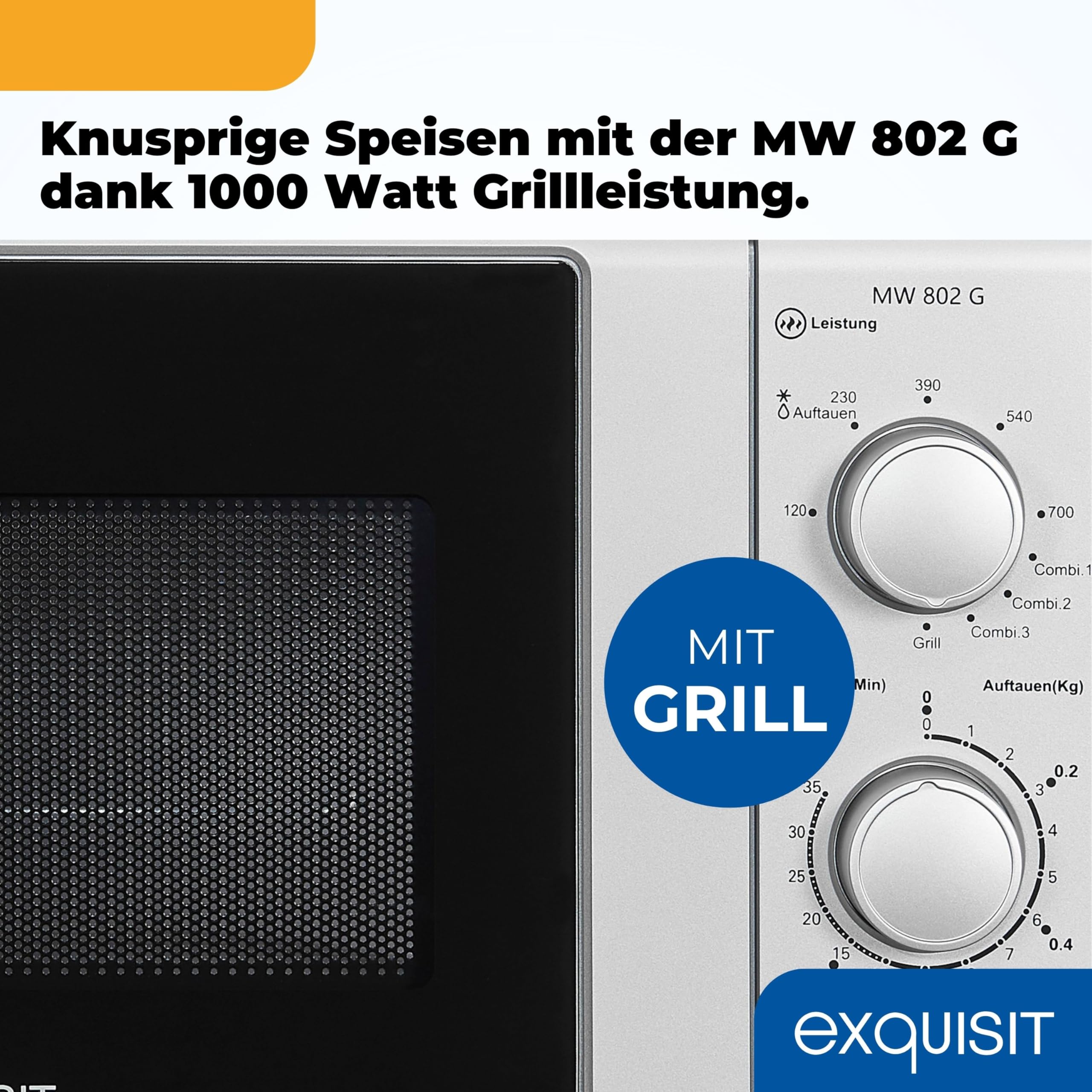 Exquisit Mikrowelle mit Grill 20 L 700 W/1000 W Silber 5 Leistungsstufen Auftaufunktion