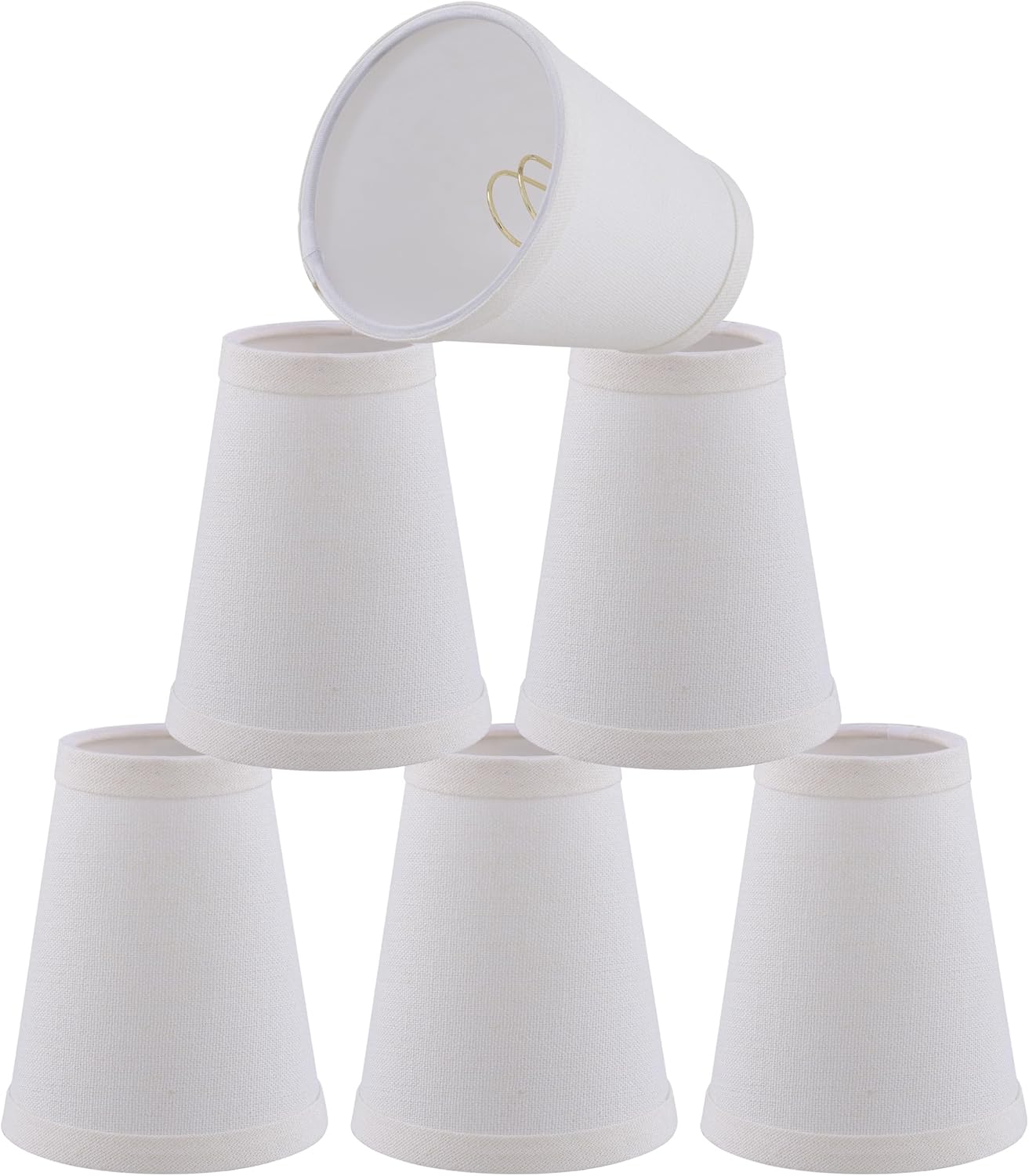 Aspen Creative 51038-6, Hardback Empire Tranditional Clip-On Chandelier Shade, Off-White Linen Fabric, 2-1/2" Top x 4" Bottom x 5" Slant, Set Of 6