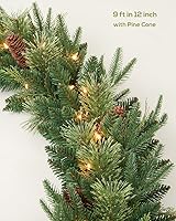 Vista 3 de Guirnalda de Navidad preiluminada de 9 pies, 50 luces, enchufable, decoración navideña, chimenea, escaleras, chimenea, puerta, interior y exterior