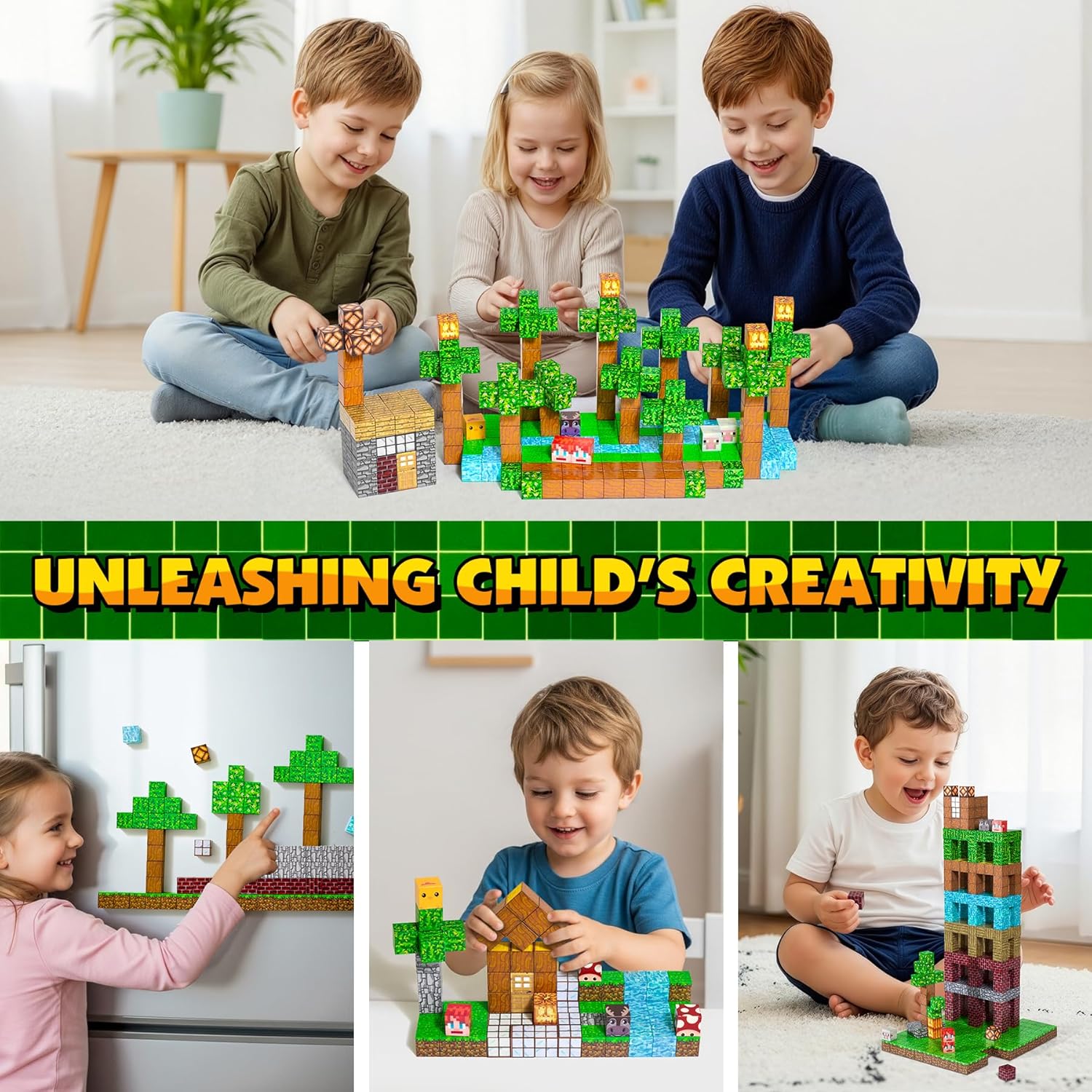 Enjoyjoy 300 PCS Magnetic Blocks -Magnetic Building Blocks Montessori Stacking Construction Sensory Toys Magnets Cubes for STEM Magnetic Blocks for Kids Ages 4-8 Boys Girls Christmas Birthday Gifts