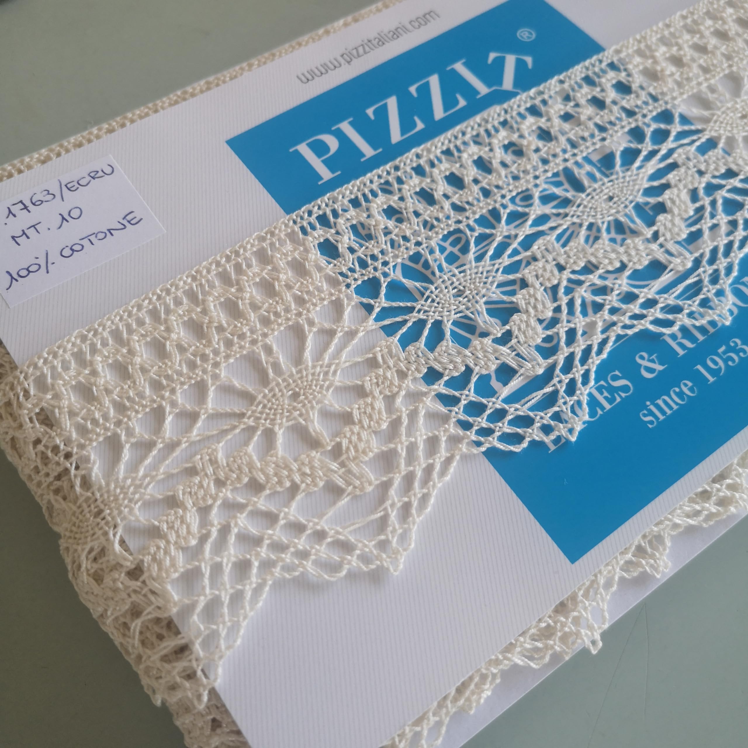 PIZZITALIANI Pizzo al metro – Nastro Pizzo BEIGE, Altezza 6,5 cm x 10 m, Made in Italy, Passamaneria per tessuti, Pizzi e Merletti cotone, Bordo per allungare tende, Art1763