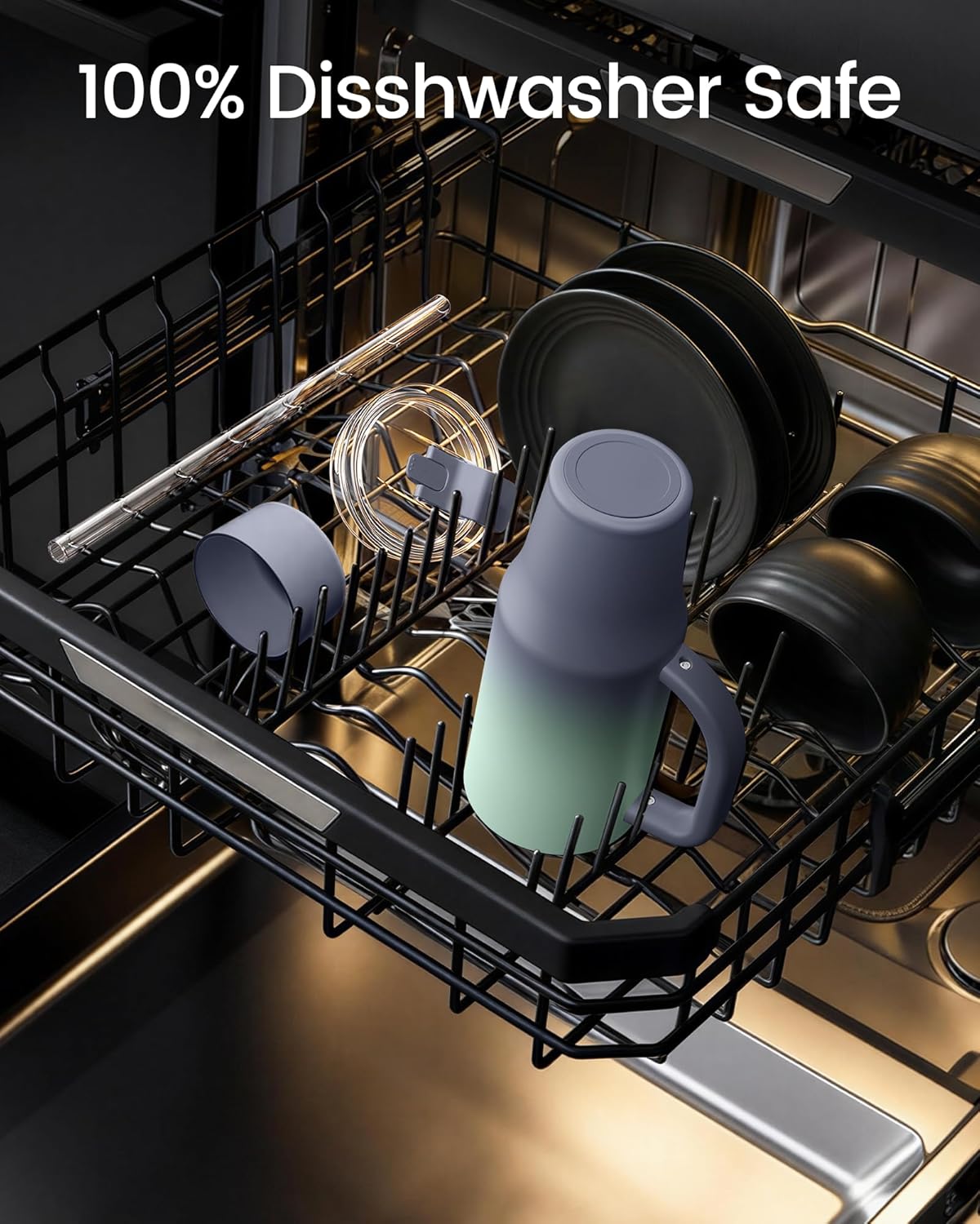 Renoj Tumbler with Handle 100% Leak Proof Insulated Water Bottle for Iced Coffee & Hot Drinks - Fits Car Cup Holder, Ideal Gift, 2 Straws & Silicone Boot BPA-Free - SnapShift Blue Gradient 32 oz - Image 4