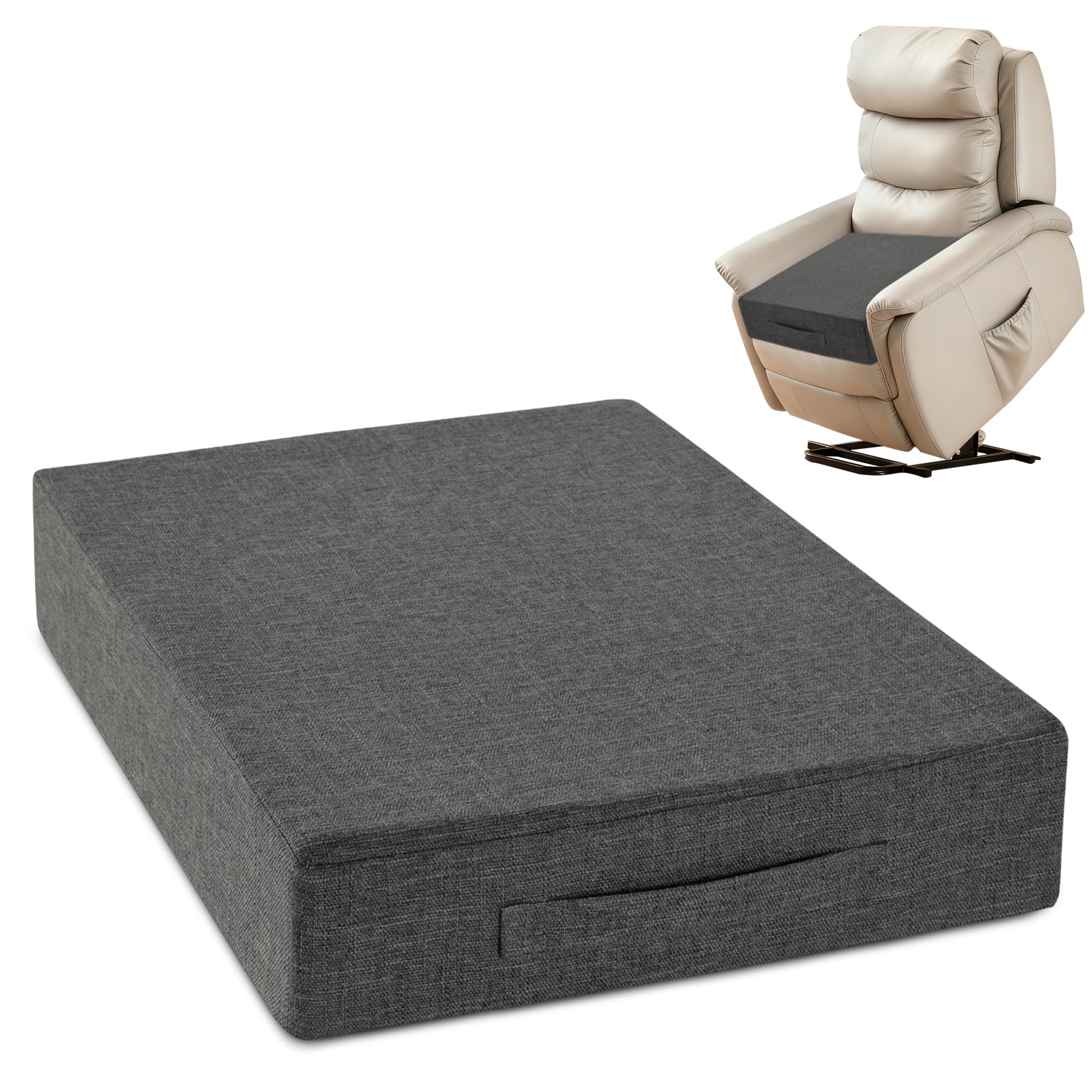 MineCozy Recliner Cushions for Elderly 50x50x10 cm Thick Large Recliner Seat Cushion with a Handle Square Non Slip Chair Pads with Washable Cover for Couch Armchair Chairs Dark Grey