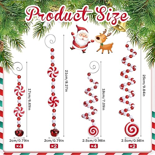 Miniatura 2 de Adornos colgantes de dulces de Navidad, 12 unidades, campanas de Navidad, recogida rizada, decoración de árbol de piruleta de plástico para