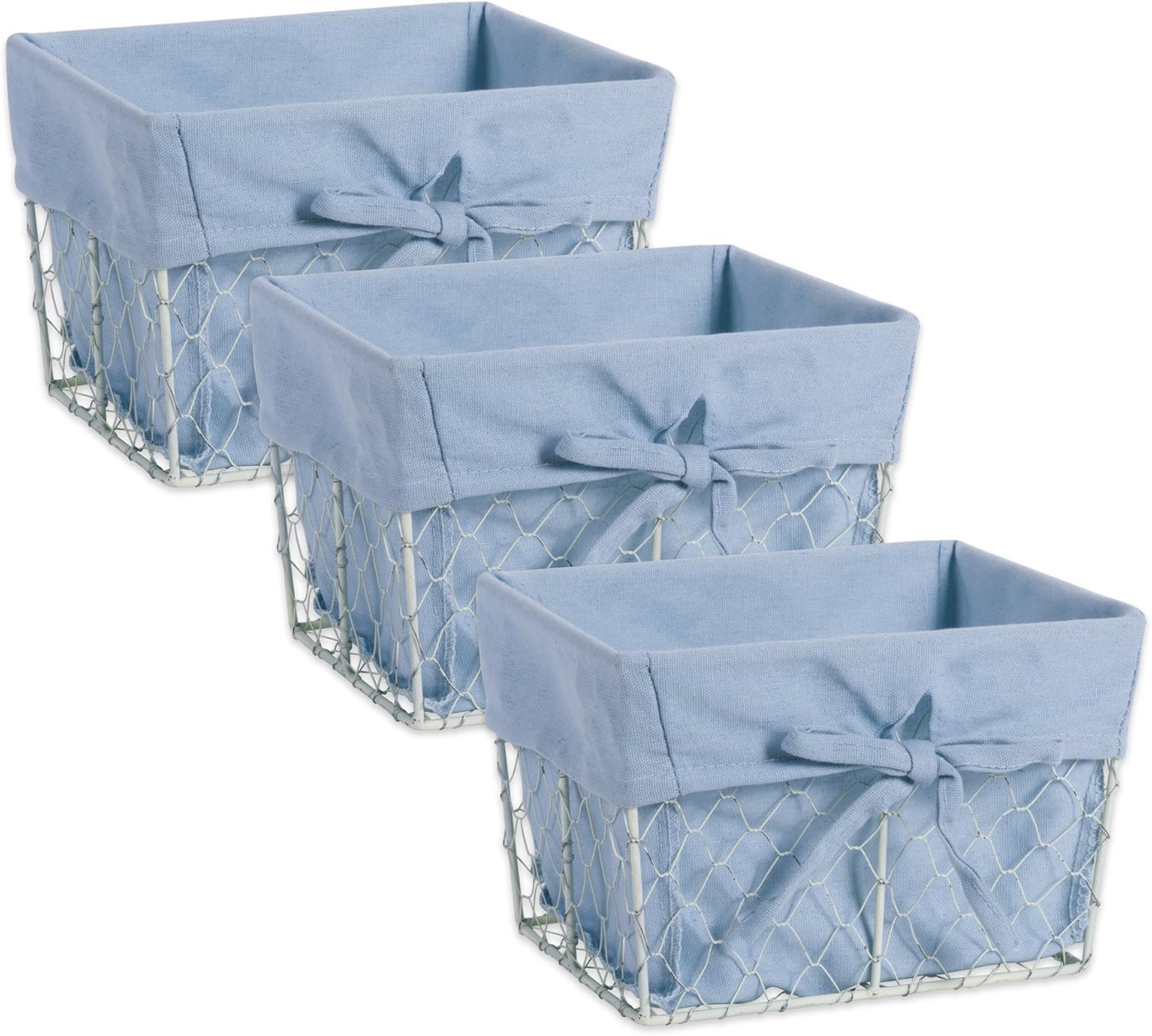 Small Blue Wire Baskets with Removable Liners, Set of 3