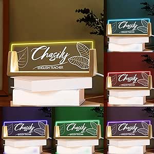 Personalized Light Up Desk Name Plate - Wood Base With Warm LED | Office Decor & Promotion Gifts