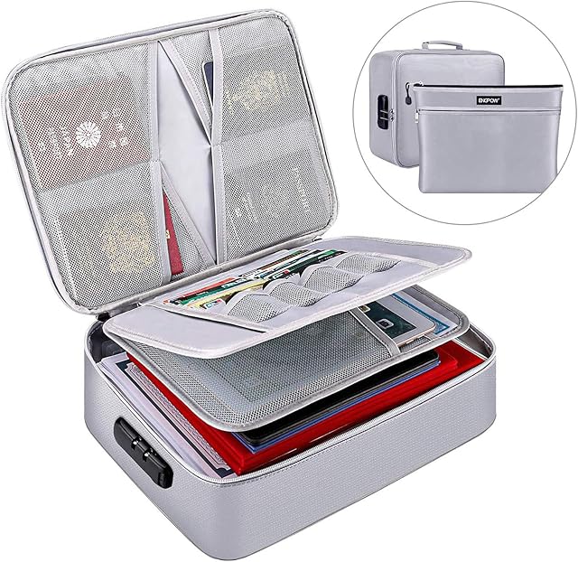 File Storage Box Fireproof Document Box Organizer with Safe Code Lock Large Capacity Multi-Layer File Storage for Diploma,Certificates, Laptop,Bank Cards,Passport,Contract,Bill,Notebook,Archives,Album