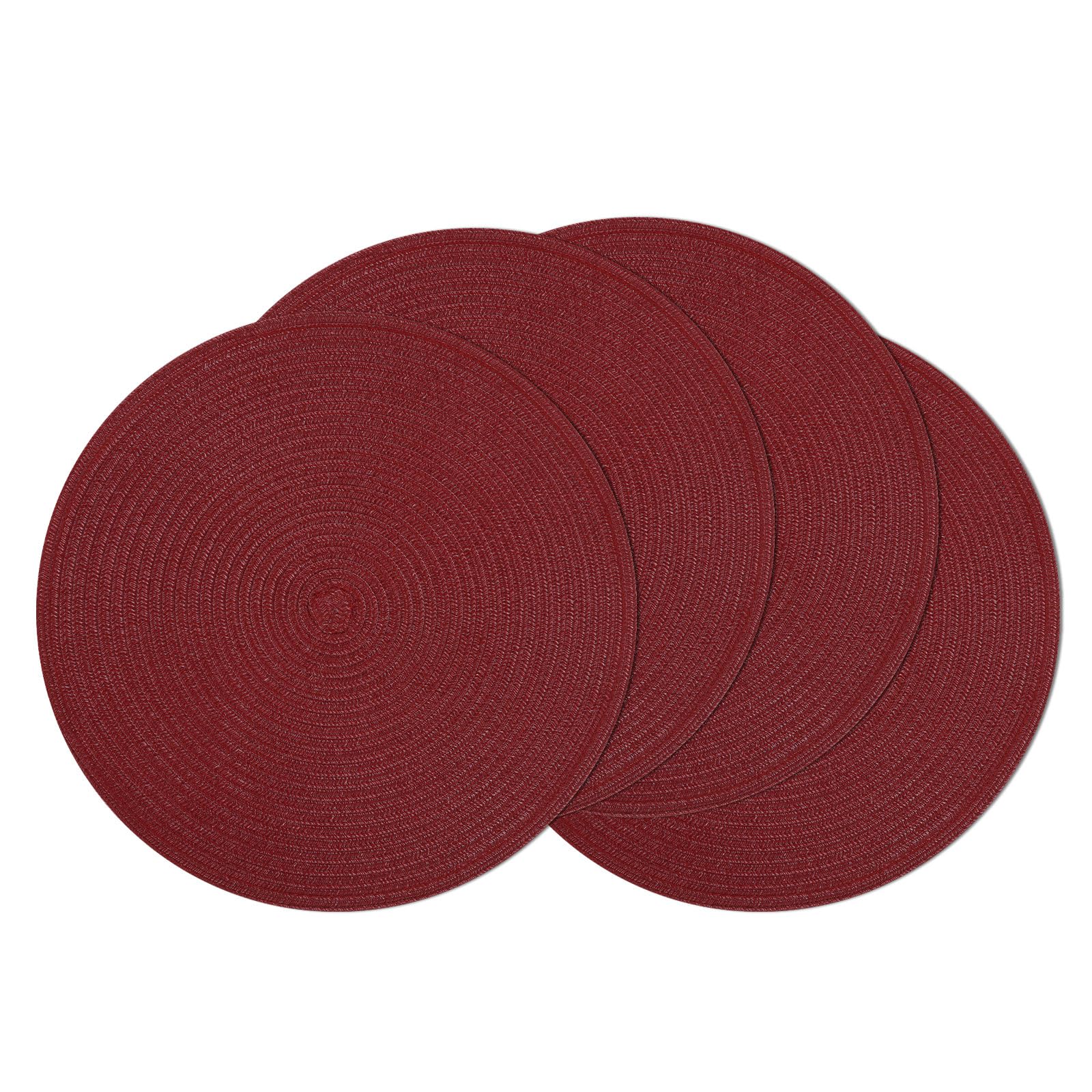 SHACOS Round Placemats Set of 4 for Dining Table 15 inch Round Braided Place Mats Washable Non Slip Kitchen Table Mats, Burgundy