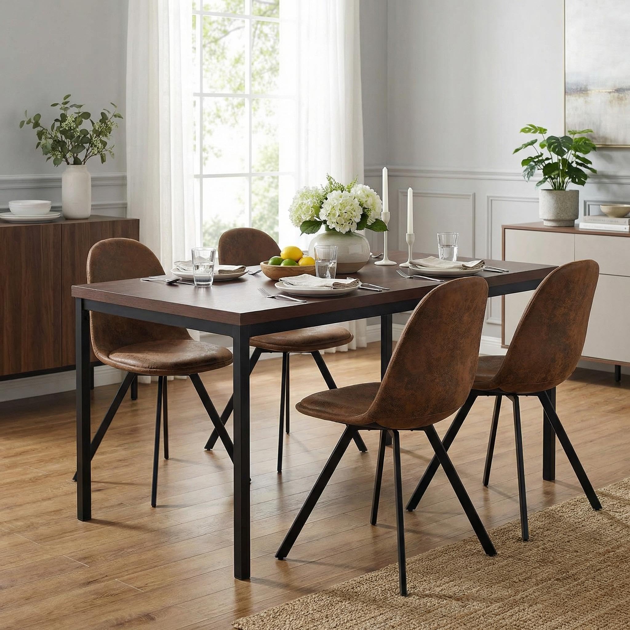 FurnitureR table de salle à manger et cuisine en bois vintage, cadre métal, rectangulaire avec pieds antidérapants, 120 x 70 x 75 cm