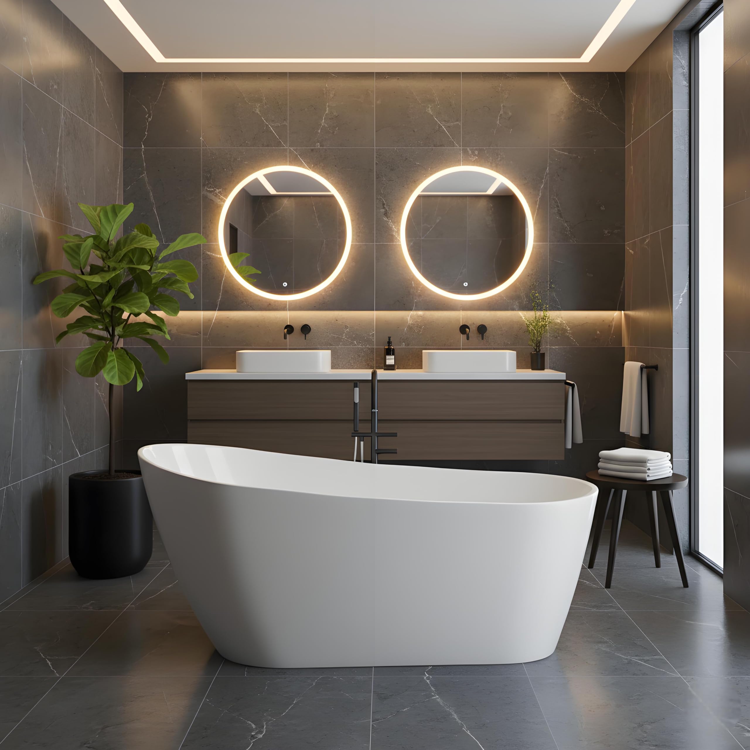 GarveeLife Freestanding Bathtubs 59 Inch Acrylic Free Standing Bath Tub, Luxury Soaking Freestanding Bathtub with Integrated Overflow for Contemporary Bathroom Upgrade