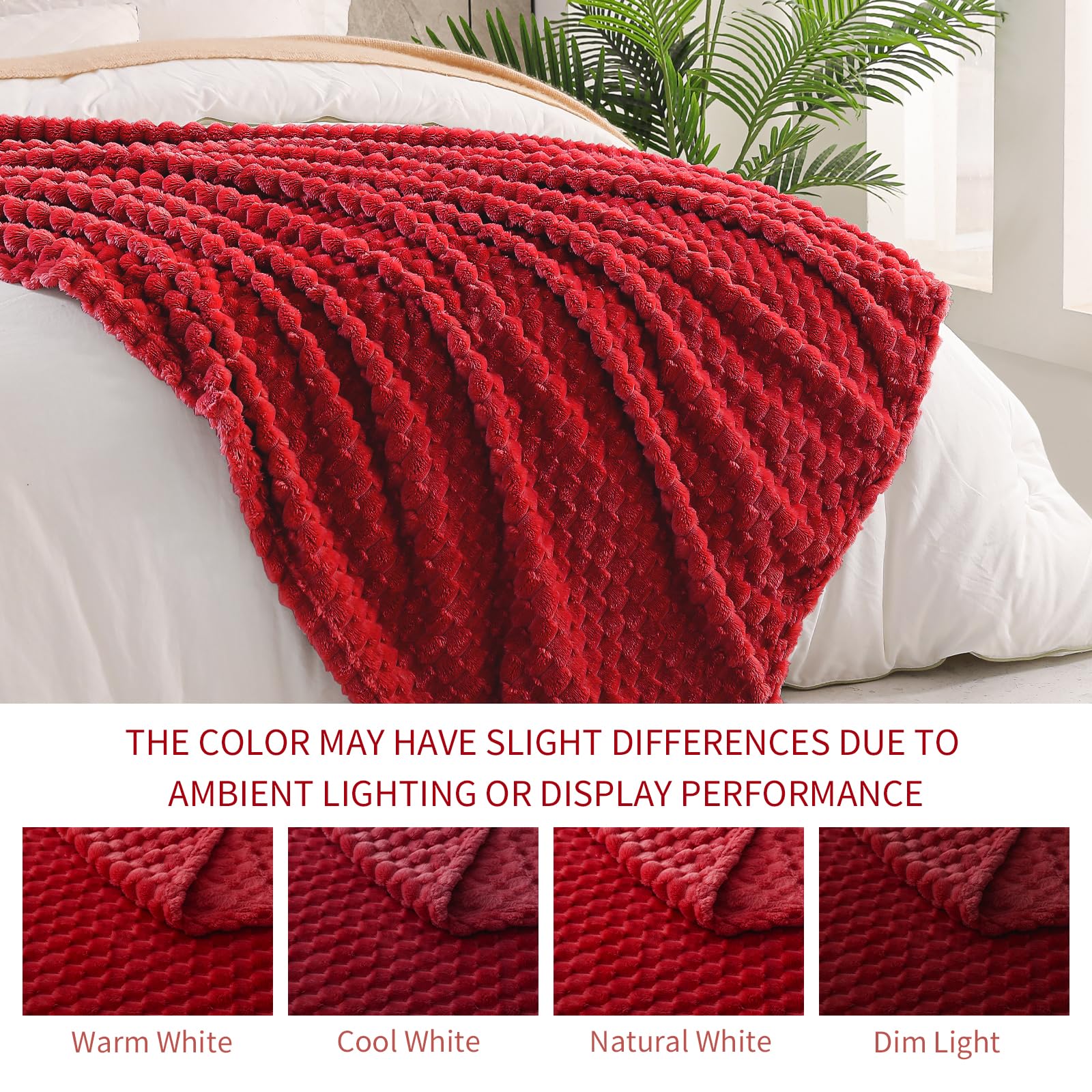 Exclusivo Mezcla Fleece Throw Blanket for Couch Extra Large Fuzzy Deep Red Bed Blankets - Image 4