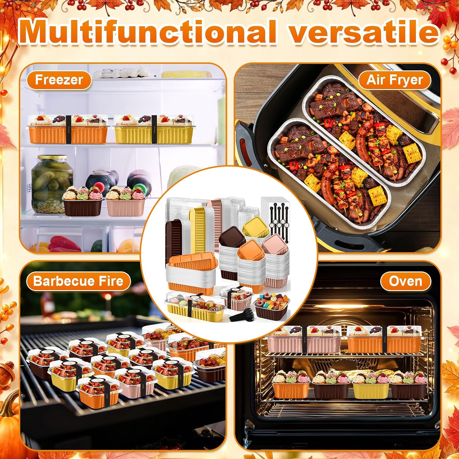 LemonRoad 120 Sets Fall Colors Mini Loaf Pan with Lids and Spoons