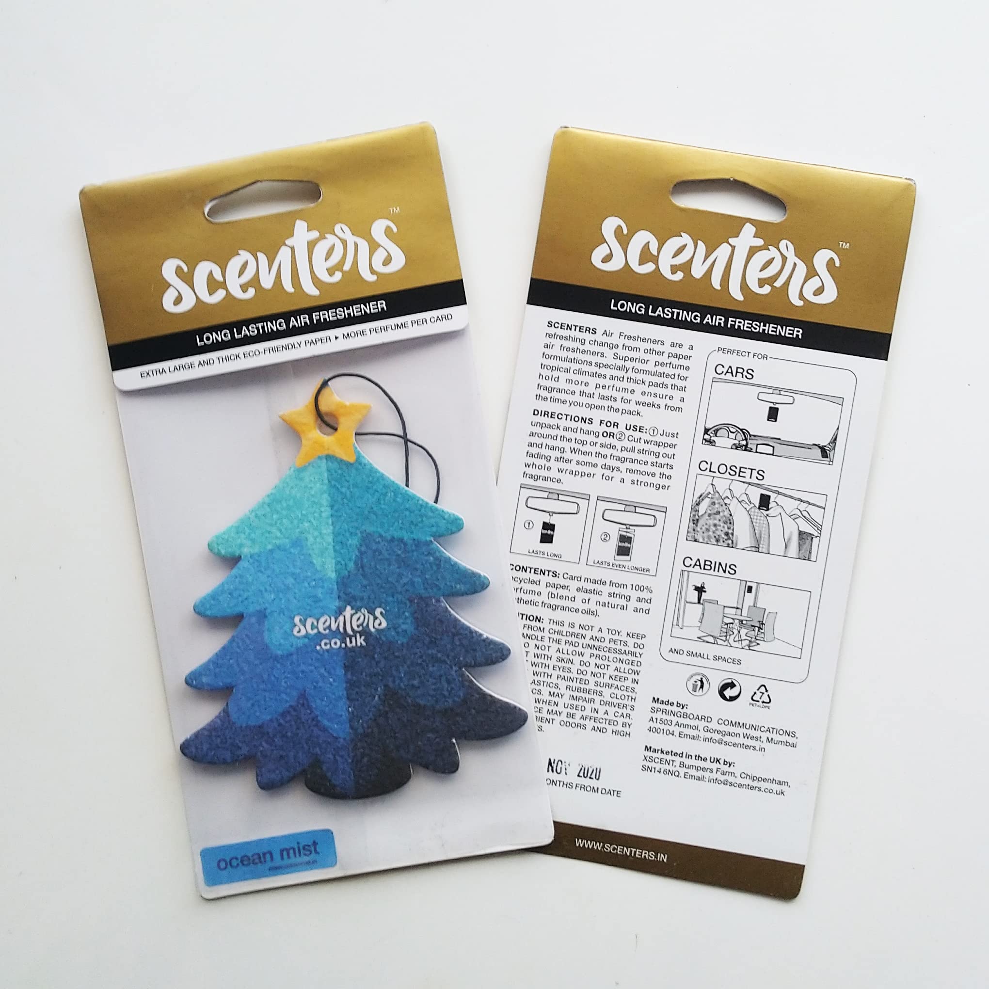 3 Packs | SCENTERS | Mirror Hanging Car Air Freshener | Car Accessories | Car Perfume | Christmas Tree Design | Ocean Mist Fragrance