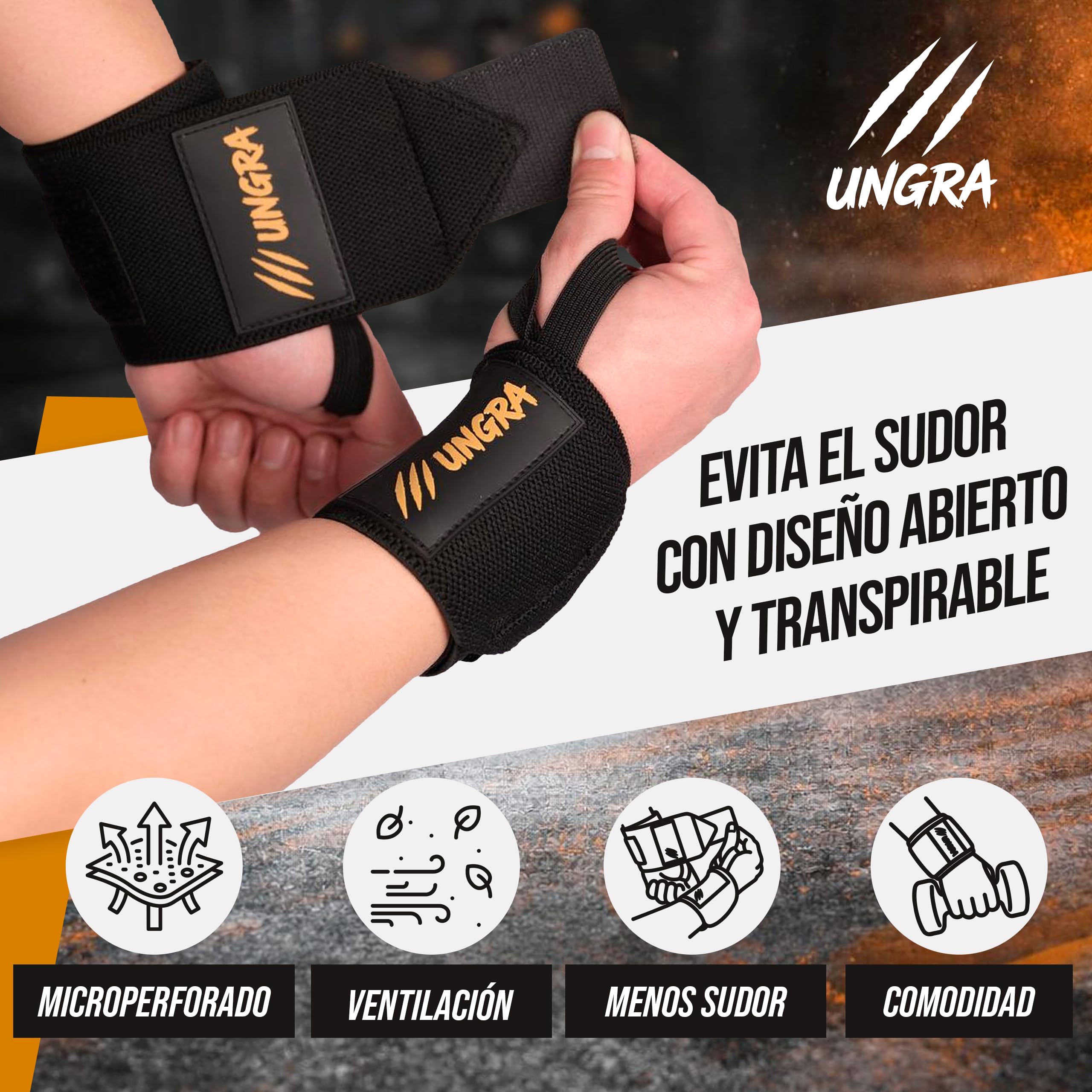 Kit Muñequeras Gym y Calleras de Cuero con Estuche Impermeable UNGRA – Wrist Wraps y Grips Antideslizantes para Crossfit, Calistenia y Pesas, Protector de Manos y Muñecas Unisex Talla Única — view 4