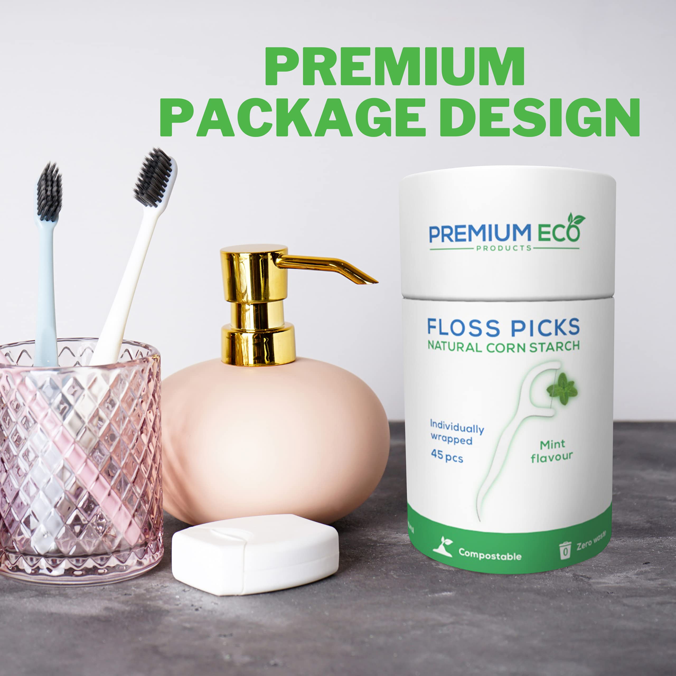 Individually Wrapped Eco Friendly Floss Picks Vegan Biodegradable