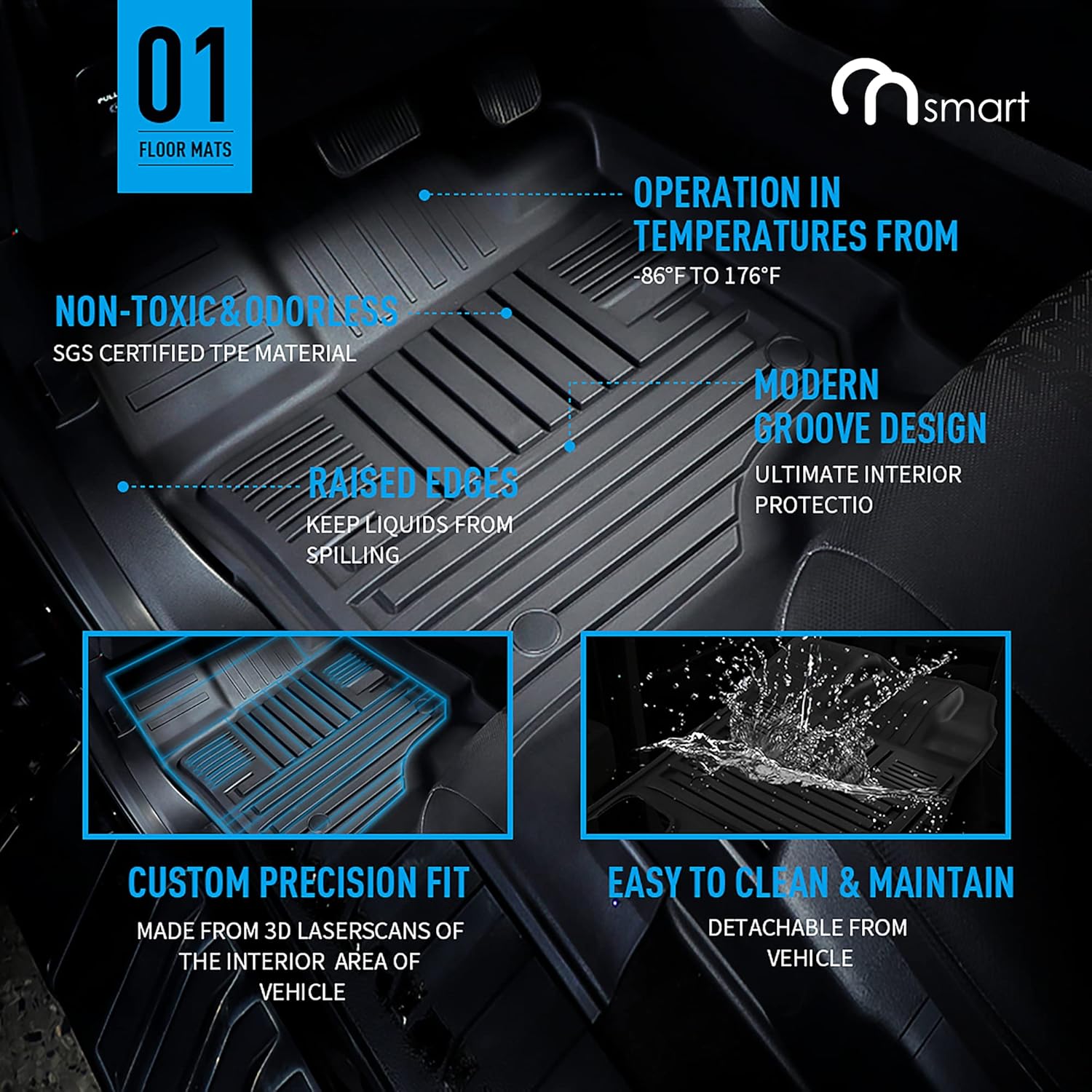 Prоduсt Dеаl Onsmart Floor Mats Liners Fits Car 2015-2021 Ford F-150 SuperCrew Weatherbeater, Front & 2nd Seat Floor Mats, TPE All Weather Protection Automotive Odorless Floor Liners (Black)