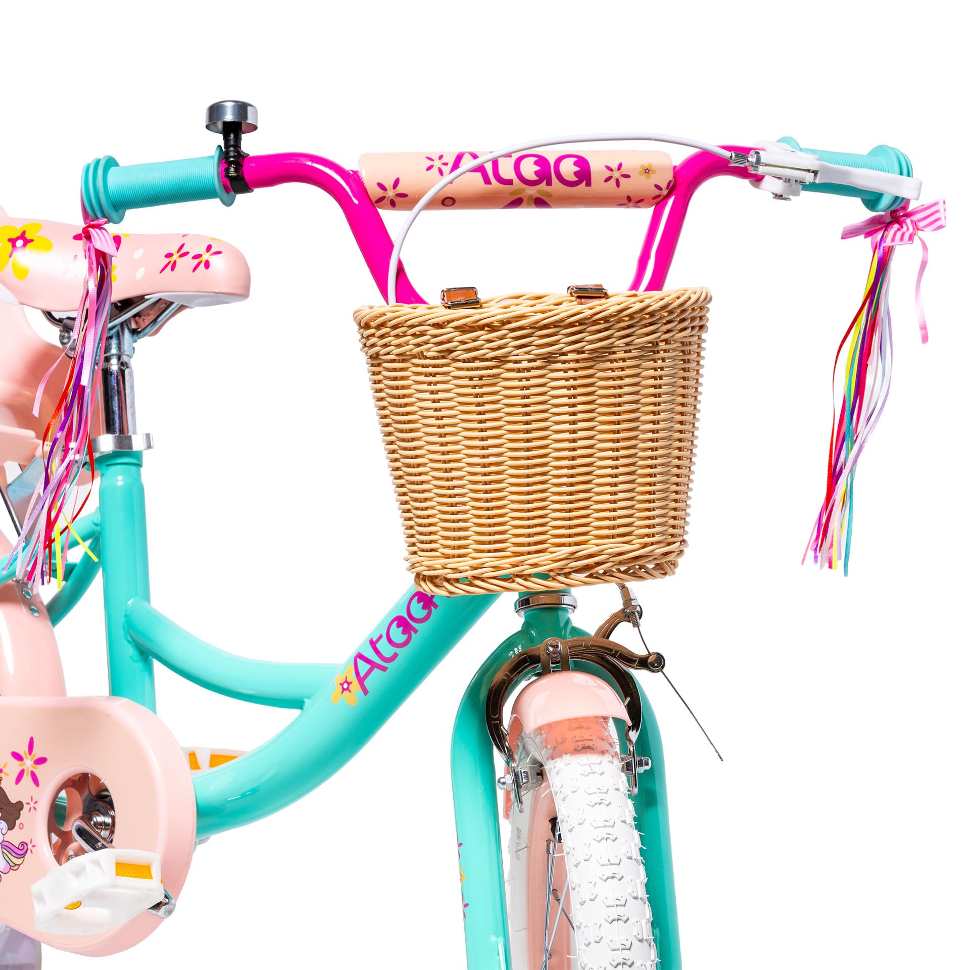 ATAA Bicicleta Infantil Kitty 12 y 16 Pulgadas con Ruedines Desmontables Cesta y Serpentinas Bicicleta para Niñas con Frenos Reflectores y Cuadro de Acero