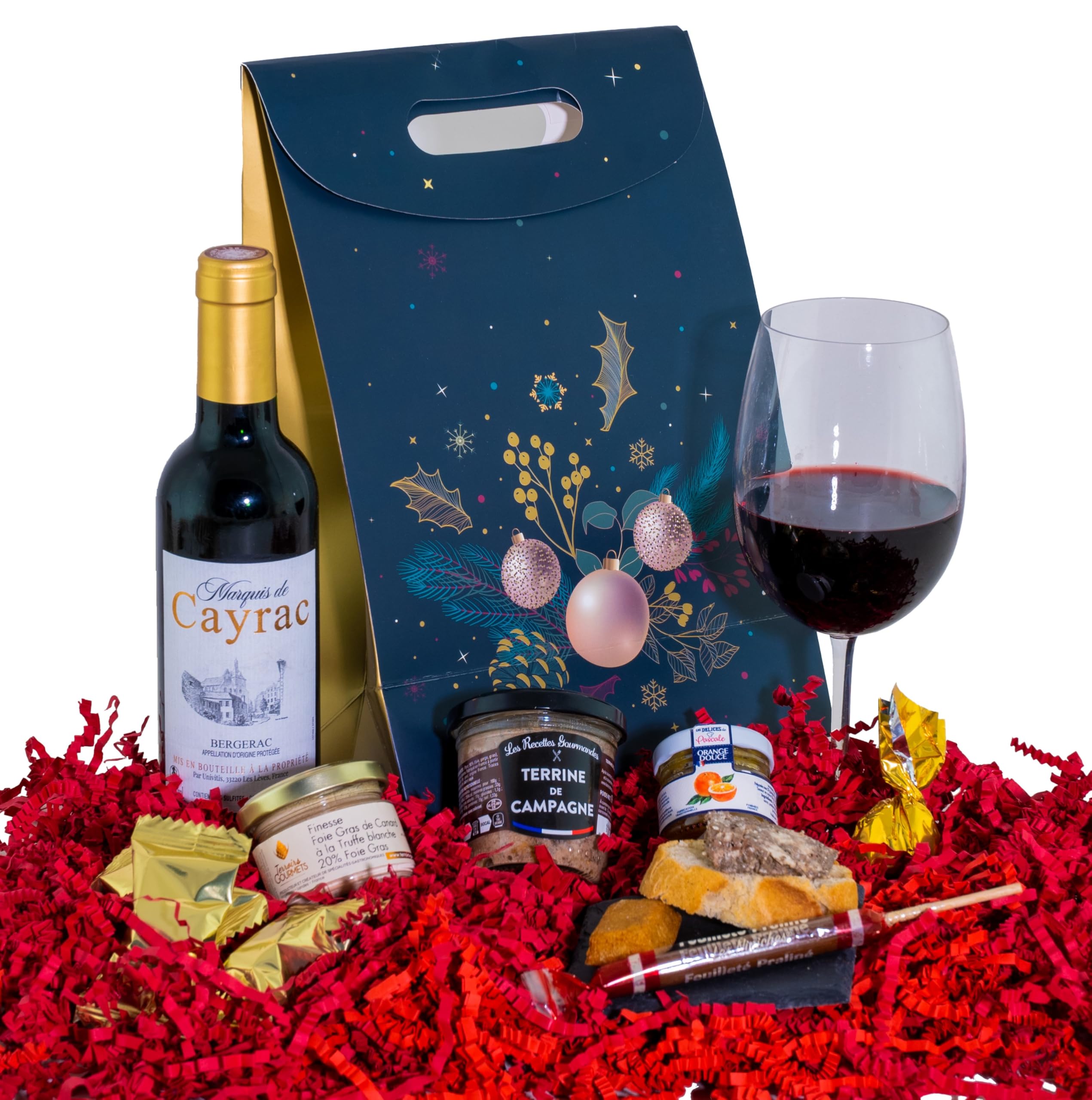 COLIS GOURMANDS - Panier Garni - Coffret Gourmand À Offrir - Idéal pour Cadeau Fête des Mères, Fête des Pères, Anniversaire, Noël, Retraite - Vin Rouge AOP Bergerac 37.5cl