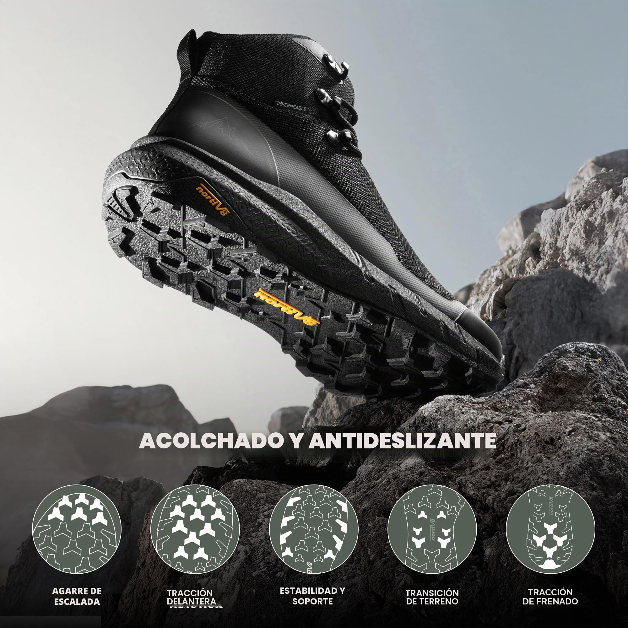NORTIV 8 Botas Montaña Hombre Impermeabilidad Estática hasta 4 Horas Botas Trekking con Plantilla Acolchada Zapatilla Senderismo Antideslizante