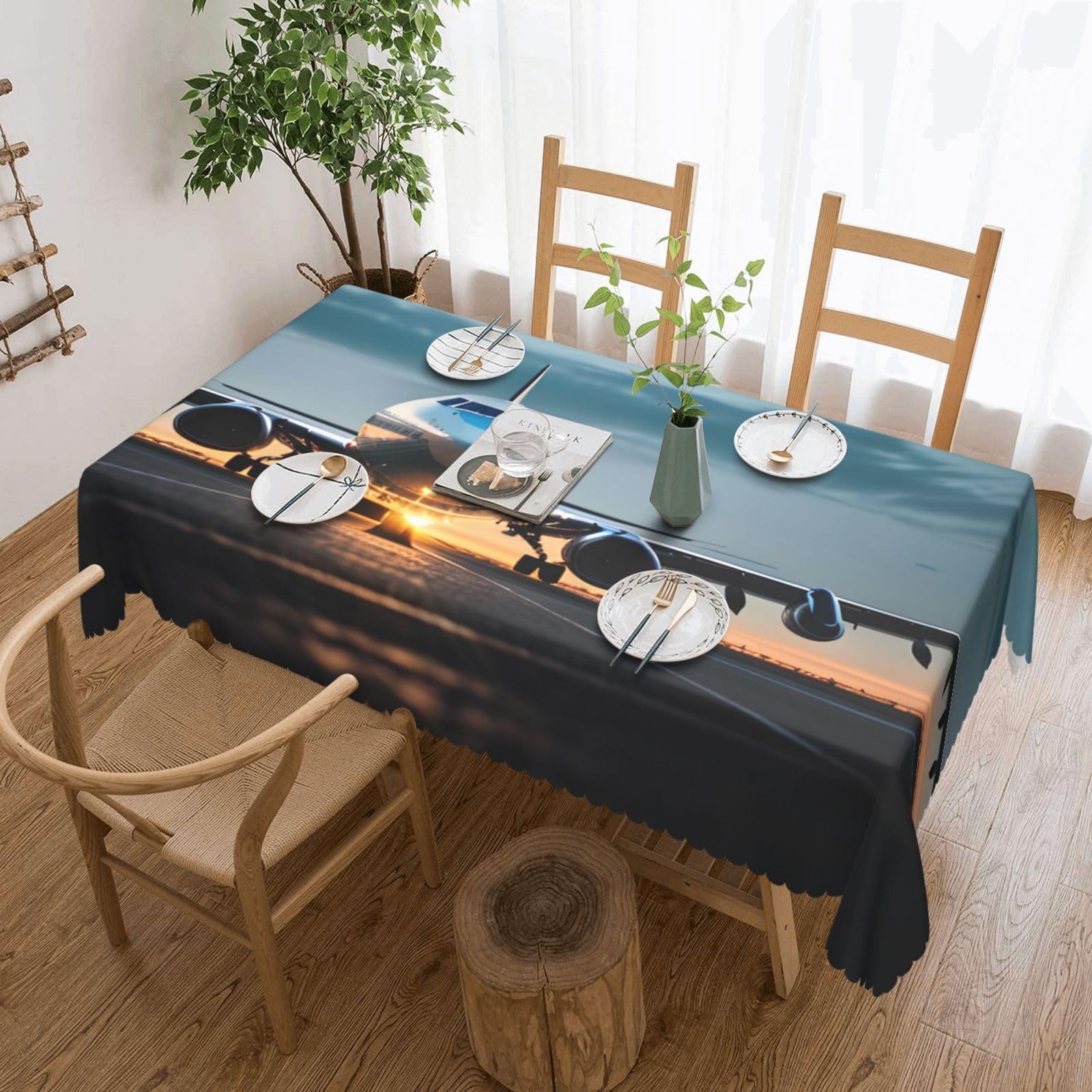 Nappe rectangulaire imprimé avion lavable pour protéger la table de cuisine