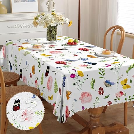 Floral Tablecloths for Rectangle Tables, Spring Tablecloth Waterproof Stain Resistant