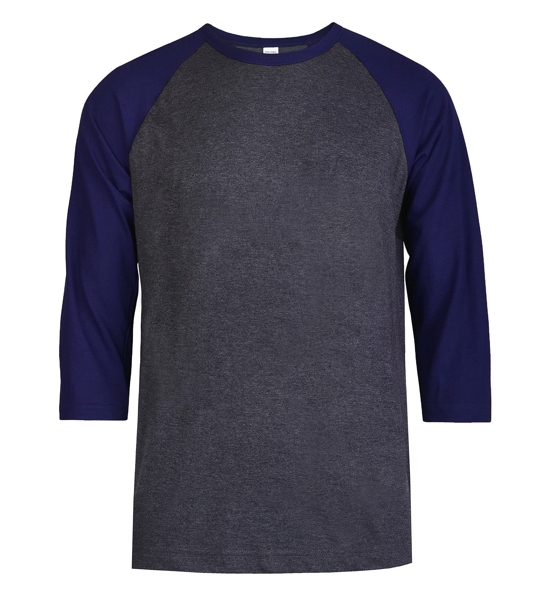 TOP PRO Men's 3/4 Sleeve Casual Raglan Jersey Baseball Tee Shirt, Navy/Charcoal, 3XL