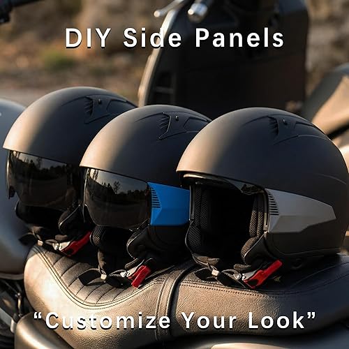 Miniatura 6 de Westt Casco de motocicleta de cara abierta, casco de scooter retro 3/4 para adultos, mujeres y hombres, casco de ciclomotor con visera solar