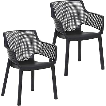 BURI Garden Chairs Set of 2 Anthracite Stackable Armrests Weatherproof Comfort BURI Easy garden chair UV-resistant and easy to clean for balcony terrace and durable outdoor garden furniture