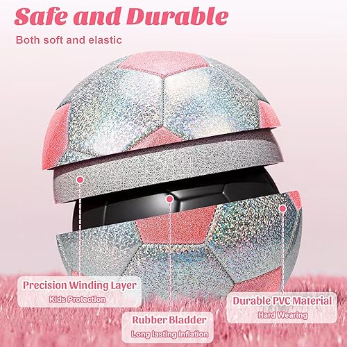 Miniatura 3 de Balón de fútbol de tamaño 3, 4, 5, purpurina, rosa, morado, plateado, con bomba, pelota de fútbol para niños de 3 a 6 años, 6 a 8, 8 a 12 años,