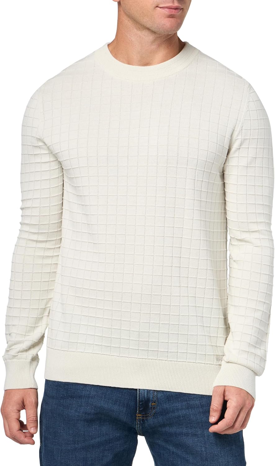 HUGO Men's Grid Pattern Cotton Knit Sweater