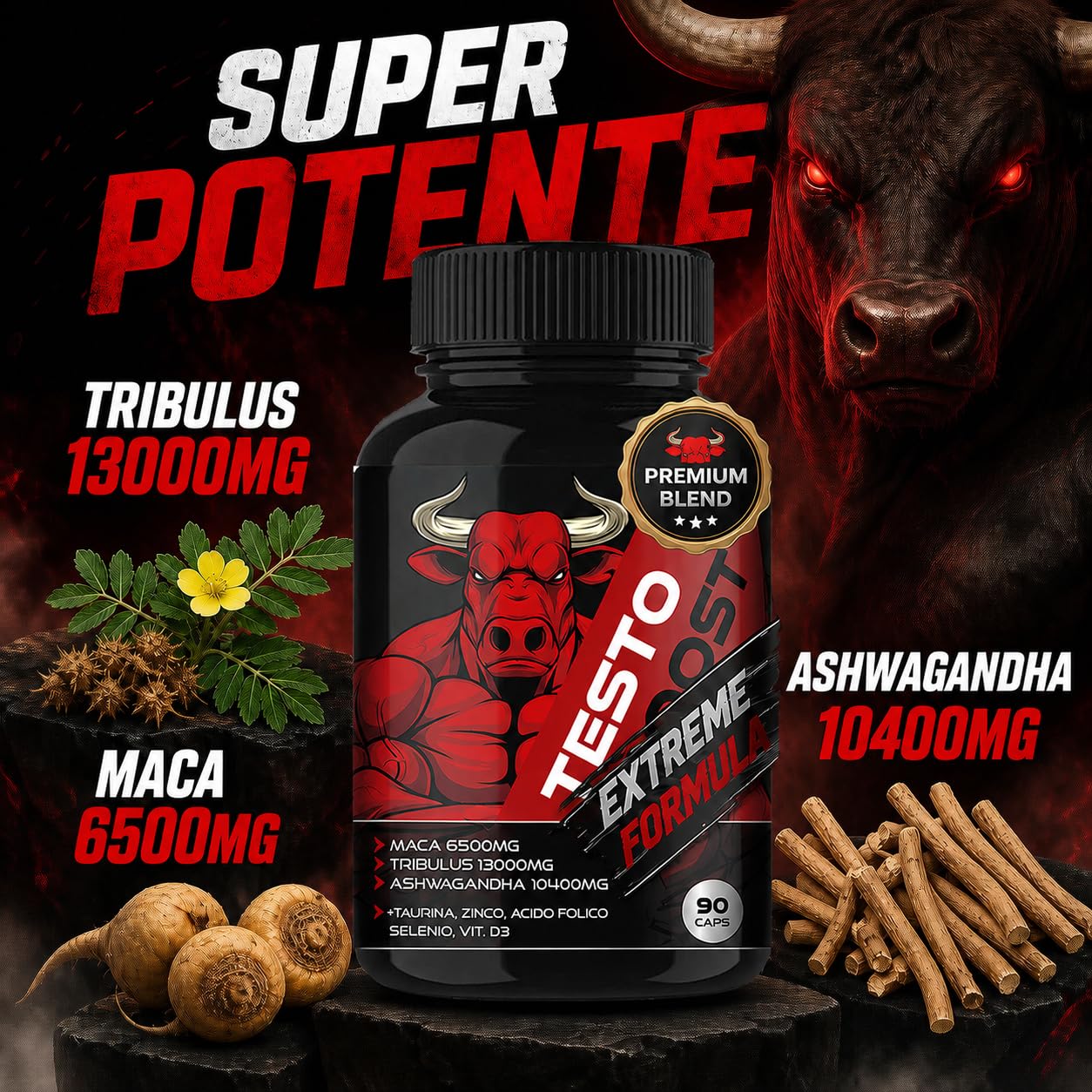 Potenciador testosterona. Para desatar la líbido natural. Testo Boost Potenciador + Masa muscular + Fuerza + Energía + Resistencia.