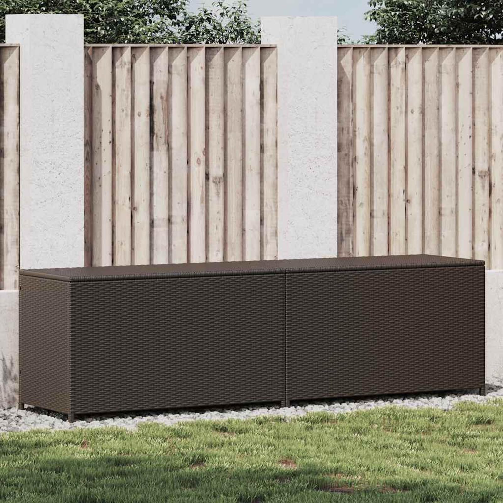 Gecheer Caja de Almacenaje de Ratán Sintético Marrón - 200x50x60 cm, Resistente a la Intemperie, Adecuada para Jardín y Terraza