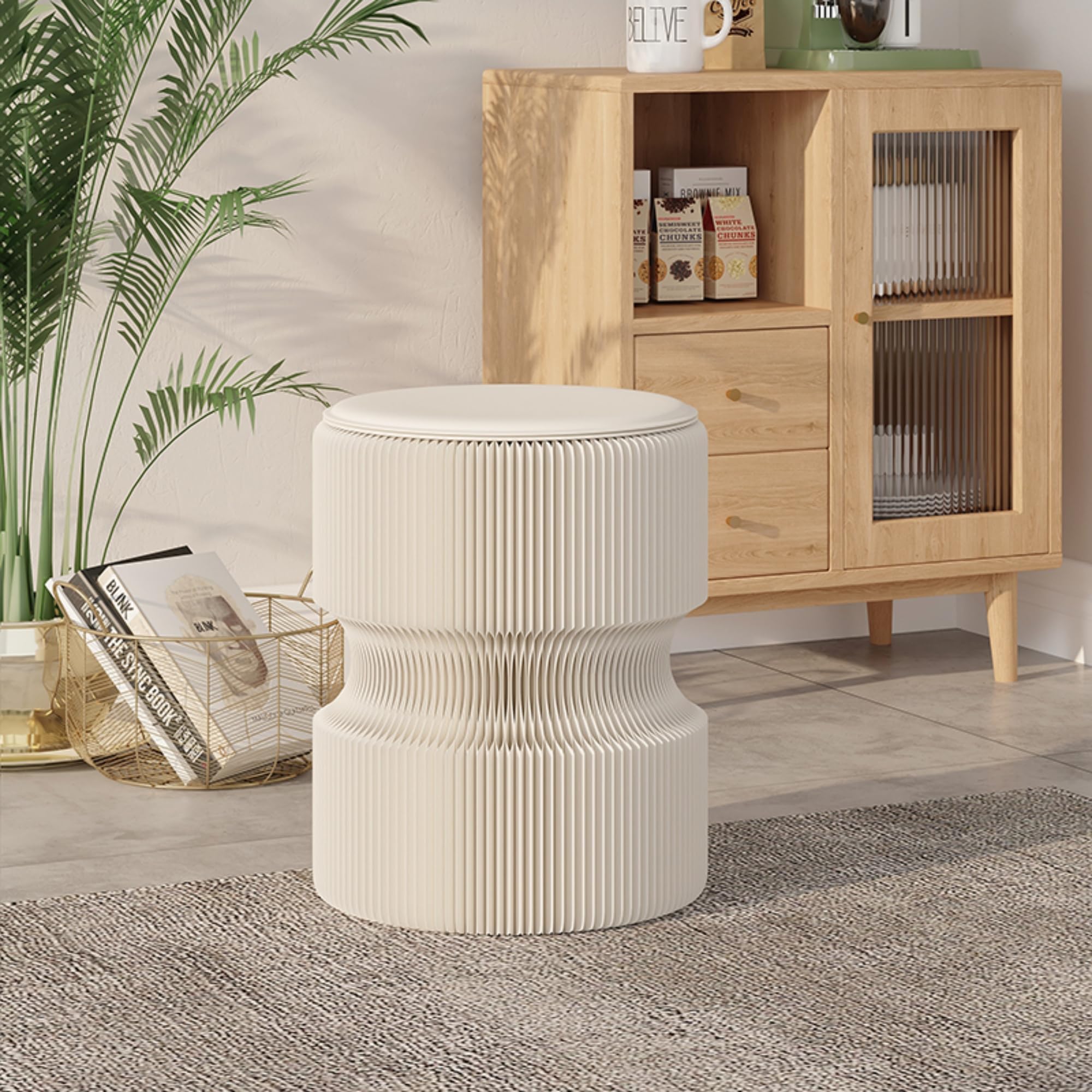 Folding Stool, 660lb Capacity Honeycomb Paper Stool, Eco-Friendly Collapsible Ottoman & Side Table, Accordion Design, Portable Sturdy Seat for Home Office Camping Party Mall Booth & Gifts (White-S)
