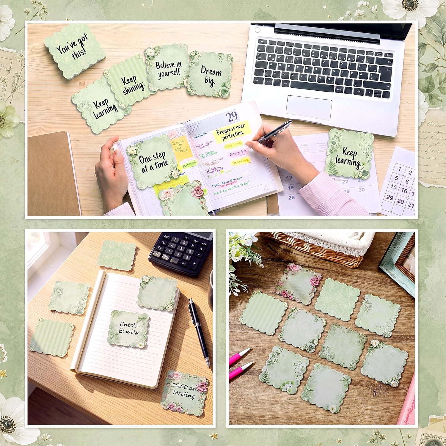 9 Pcs Scalloped Sticky Notes 3x3 Inch, Vintage Green image 5