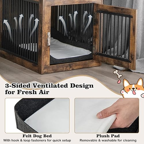 Miniatura 4 de Giantex Mesa auxiliar para jaula de perro, perrera de madera con cojín extraíble, cajones de almacenamiento, puerta con pestillo, soporte de carga