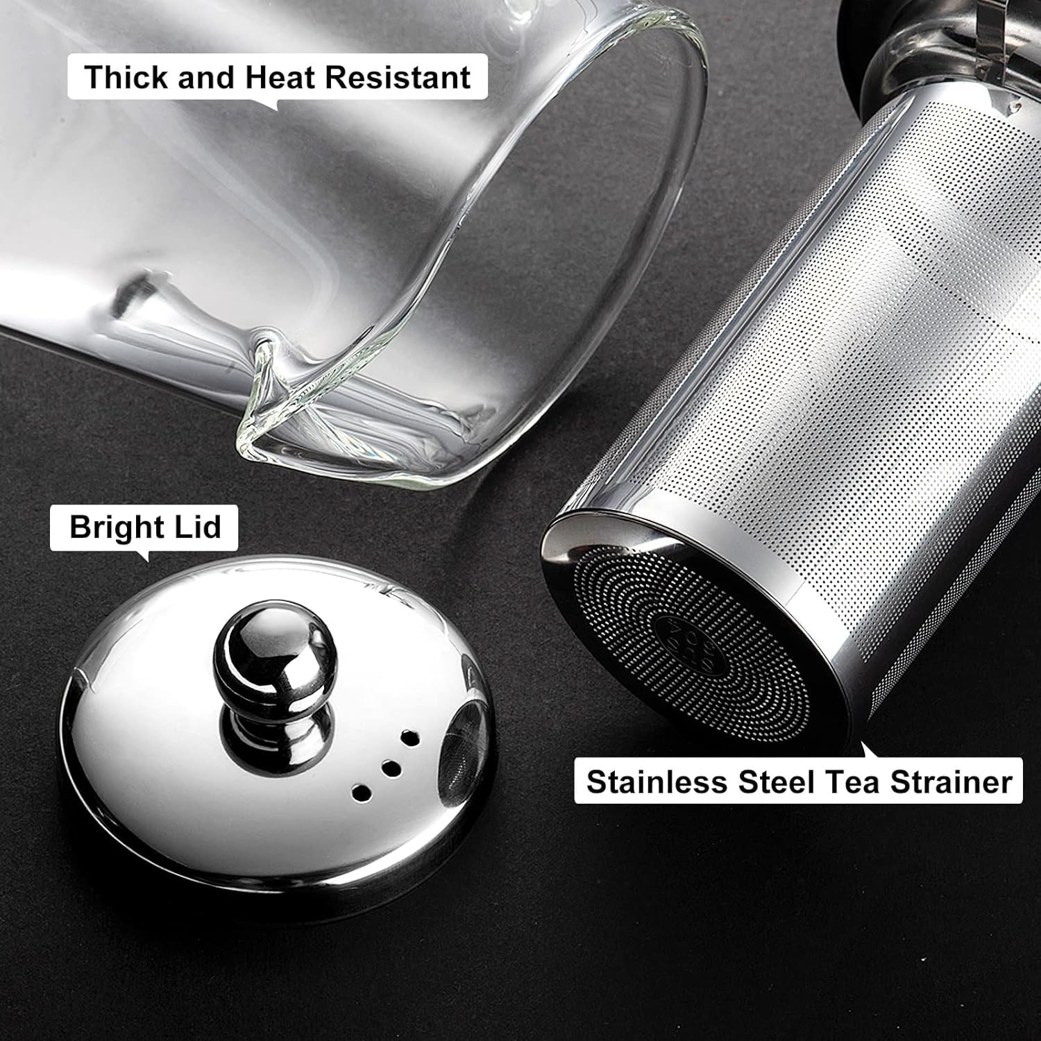 Bellemax 1000ML Glass Kettle Teapot with Removable Infuser & Stainless Stelel Lid & Handle, Glass Tea Kettle Stovetop Safe, Great for Loose Leaf Tea, Blooming Tea & Fruit Infused Water 1 Litre (BW-03) 1