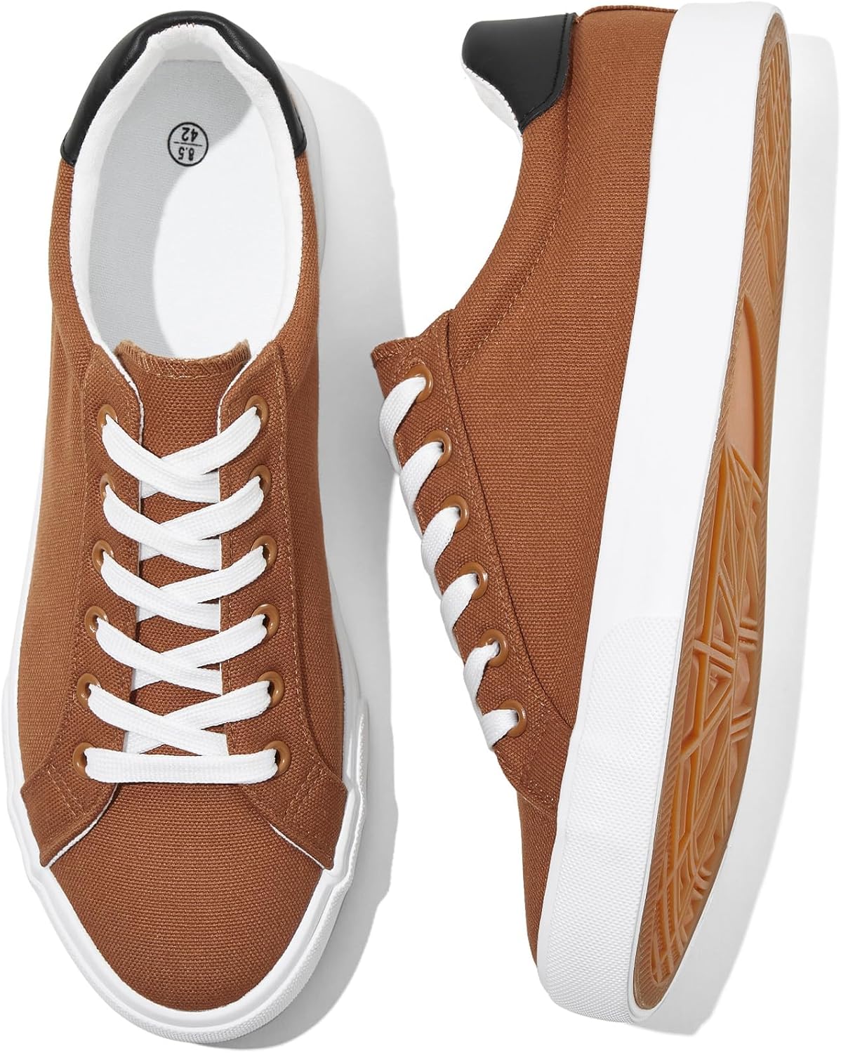 Rominz Mens White Canvas Shoes Fashion Low Top Canvas Sneakers Casual Tennis Shoes Lace-Up Walking Shoes for Men