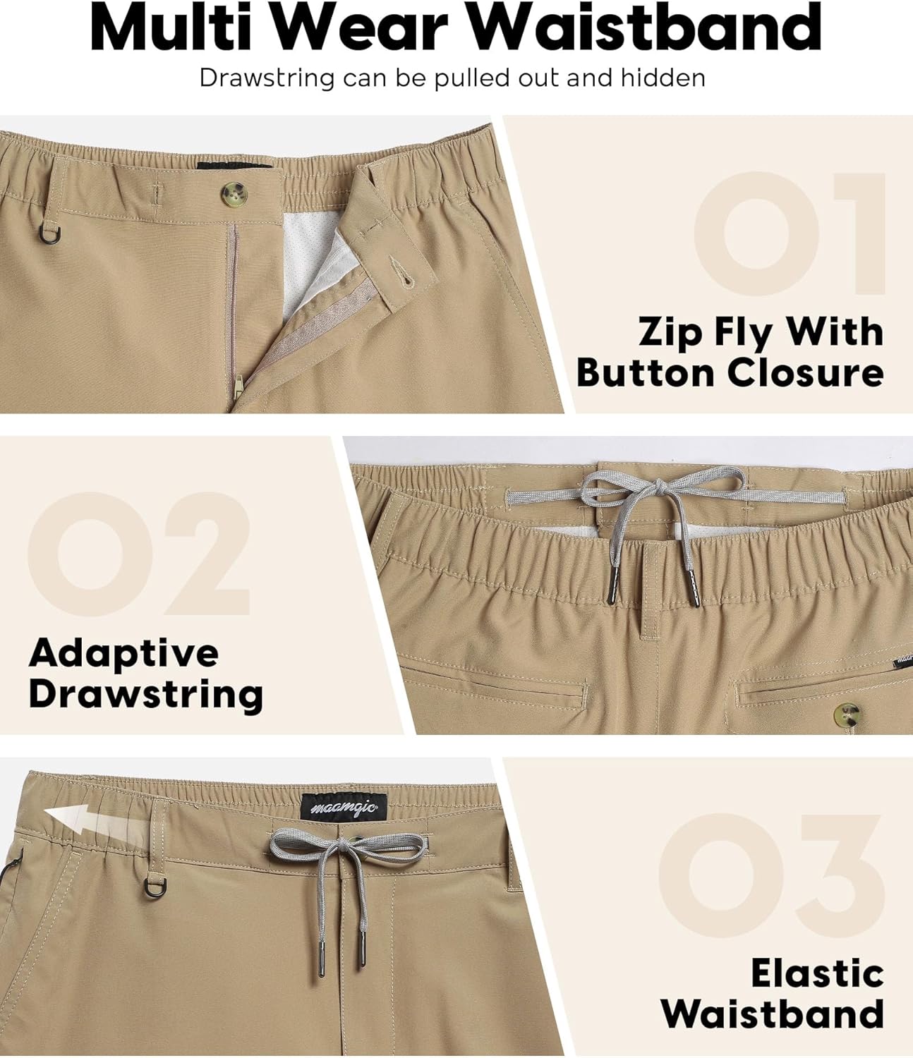 maamgic Mens Casual Shorts with Compression Liner 5/7 Inch Classic Fit Khaki Shorts - Image 5