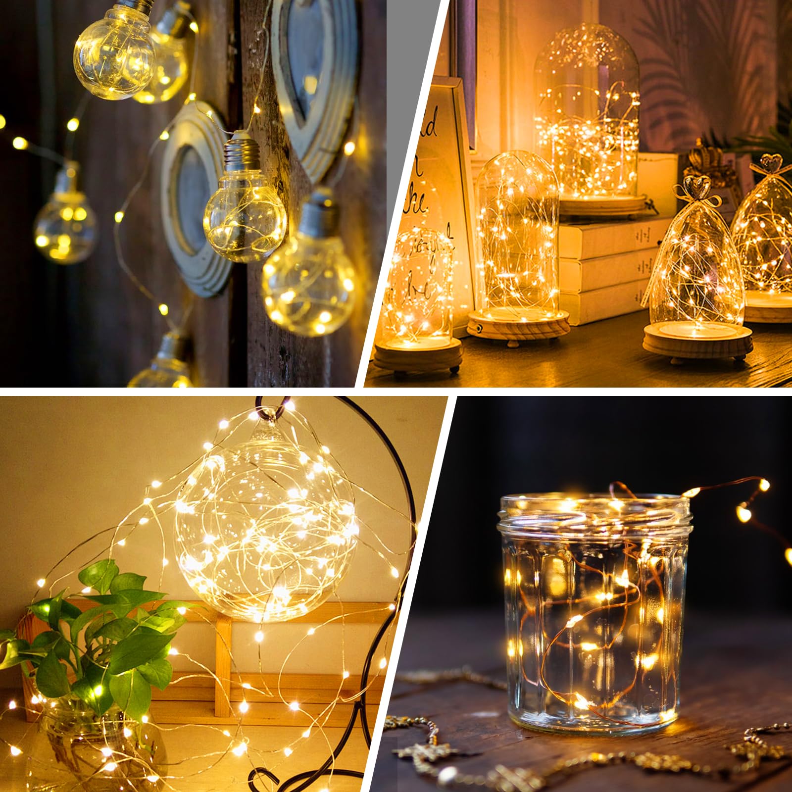 GAILROSO Lot de 100 guirlandes lumineuses à piles 3 modes de vitesse, 2,1 m 20 LED étanches pour bocaux Mason DIY, décoration de Noël, fête de mariage